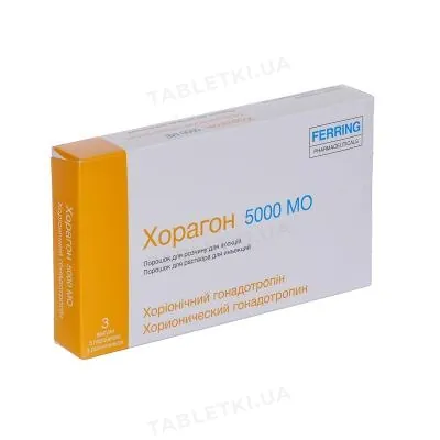 Хорагон порошок для р-ну д/ін. по 5000 МО №3 в амп. з р-ком