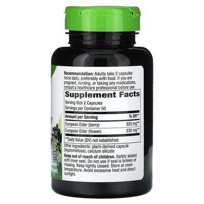 Черная бузина Nature's Way Black Elderberry 1150 мг, 100 веганских капсул