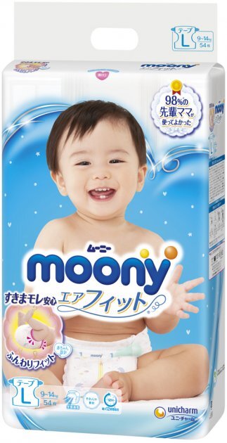 Подгузники Moony детские размер L, 9-14 кг, 54 шт