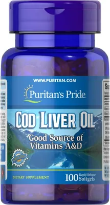Риб'ячий жир з печінки тріски Puritan's Pride Cod Liver Oil, 100 капсул