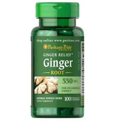 Корінь імбиру Puritan's Pride Ginger Root 550 мг, 100 капсул