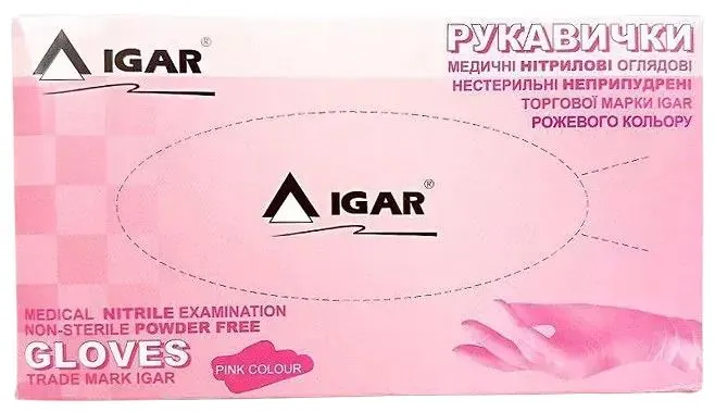 Рукавички оглядові IGAR нітрилові без пудри нестерильні, рожеві, розмір L, пара