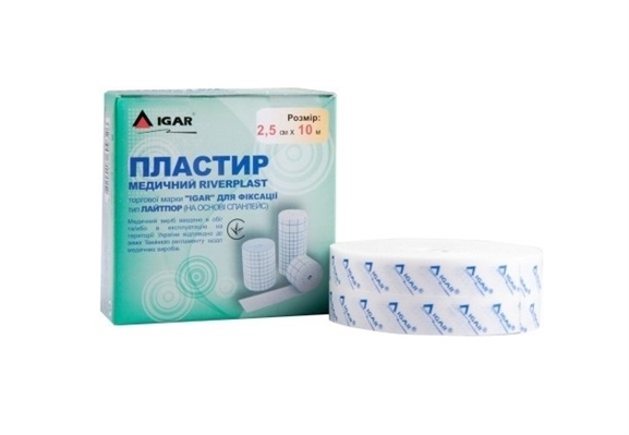 Пластырь медицинский IGAR RiverPlast тип Лайтпор на нетканой основе (спанлейс) для фиксации 2,5 см х 10 м, 1 штука
