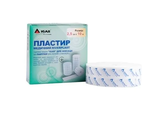 Пластир медичний IGAR RiverPlast Лайтпор на нетканій основі (спанлейс) для фіксації 2,5 см х 10 м, 1 штука