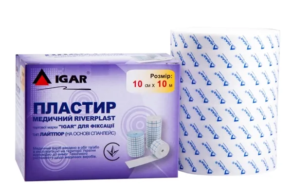 Пластир медичний IGAR RiverPlast Лайтпор на нетканій основі (спанлейс) для фіксації 10 см х 10 м, 1 штука
