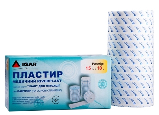Пластырь медицинский IGAR RiverPlast тип Лайтпор на нетканой основе (спанлейс) для фиксации 15 см х 10 м, 1 штука