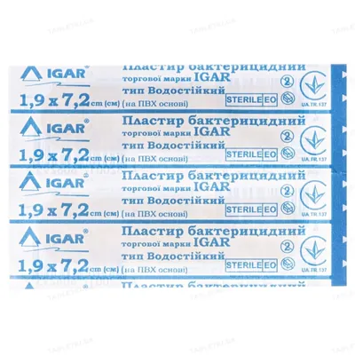 Пластир бактерицидний IGAR Водостійкий на полімерній основі (ПВХ) 1,9 см х 7,2 см, 1 штука