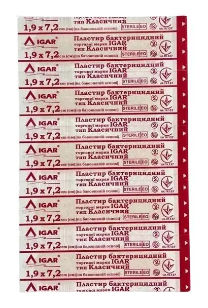 Пластир бактерицидний IGAR Класичний на тканинній основі (бавовна) 1,9 см х 7,2 см, 1 штука