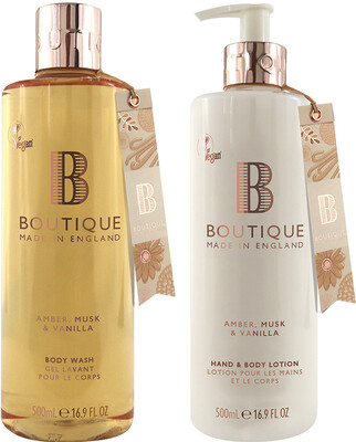 Набір для тіла Boutique Amber, Musk & Vanilla Duo (Гель для душу 500 мл + Лосьйон для тіла 500 мл)