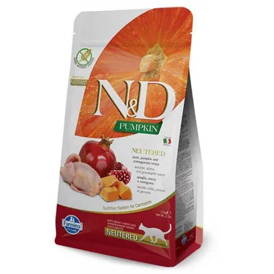 Корм сухий Farmina N&D Grain Pumpkin Neutered для стерилізованих кішок і кастрованих котів із перепілкою, гарбузом і гранатом, 300 г