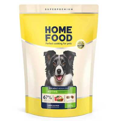 Корм сухой Home Food Adult для взрослых активных собак и юниоров средних и крупных пород с ягнятиной и рисом, 1,6 кг