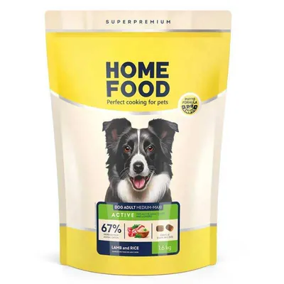 Корм сухий Home Food Adult для дорослих активних собак і юніорів середніх та великих порід з ягнятиною та рисом, 1,6 кг