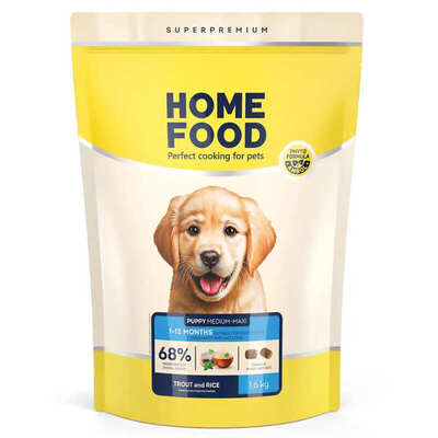 Корм сухой Home Food Puppy для щенков собак средних и крупных пород Форель с рисом, 1,6 кг