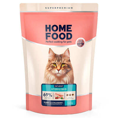 Корм сухий Home Food для дорослих стерилізованих/кастрованих котів, кролик і журавлина, 1,6 кг