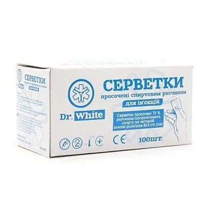 Серветки спиртові  Dr.White для ін'єкцій 30 мм х 60 мм, 100 штук