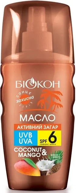Олія сонцезахисна Біокон SPF6 Активна засмага Coconut & Mango, 160 мл