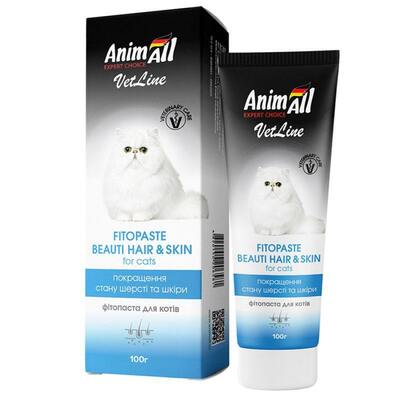 Фитопаста для кошек AnimAll VetLine Fitopaste Beauty Hair&Skin для улучшения качества шерсти у кошек, 100 г