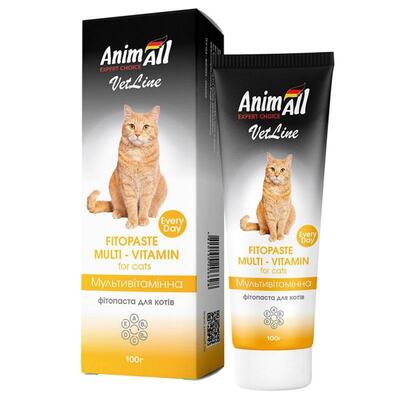 Фитопаста для кошек AnimAll VetLine Fitopaste Multi-vitamin мультивитамины для кошек, 100 г