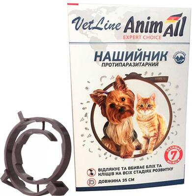 Ошейник AnimAll VetLine противопаразитарный для котов и собак, 35 см, коричневый