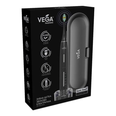 Электрическая зубная щетка Vega VT-800B Sonic Smart Vega Pro звуковая, черная
