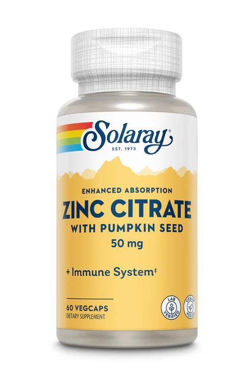 Цинк (цитрат цинка) Solaray Zinc Citrate 50 мг, 60 вегетарианских капсул