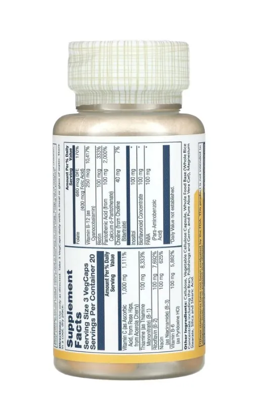 Комплекс вітамінів групи В Solaray Mega Vitamin-B Stress, 60 вегетаріанських капсул
