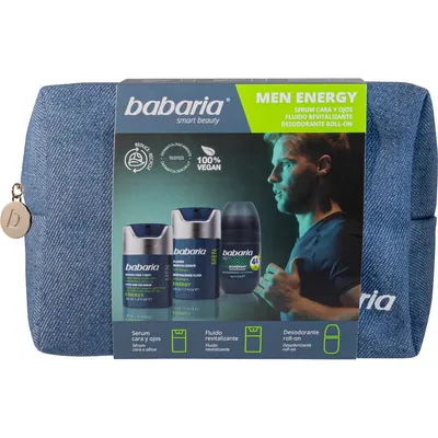 Набір Babaria Men Energy для чоловіків (сироватка 30 мл + флюїд 50 мл + дезодорант кульковий 50 мл + косметичка)