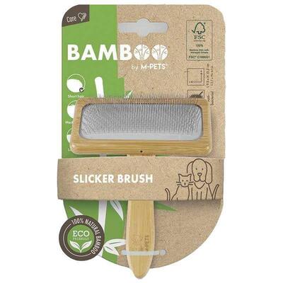 Щетка-пуходерка M-Pets Bamboo Slicker с ручкой из бамбука для собак и кошек, размер L