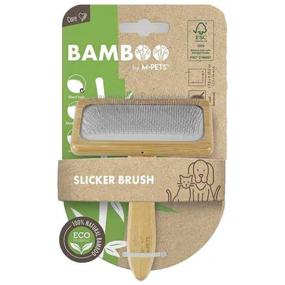 Щітка-пуходерка M-Pets Bamboo Slicker з ручкою із бамбука для собак та котів, розмір L
