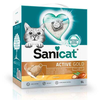 Наполнитель для кошачьего туалета Sanicat Active Gold бентонитовый, с ароматом арганы, 5,3 кг (6 л)