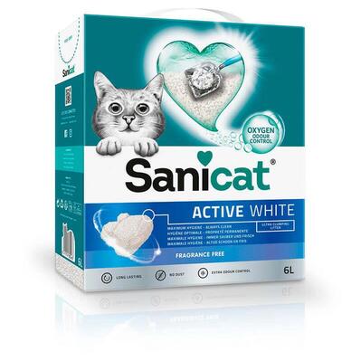 Наполнитель для кошачьего туалета Sanicat Active White бентонитовый, без запаха, белый, 5,25 кг (6 л)