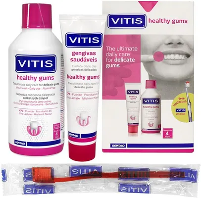 Набір Dentaid Vitis Healthy Gums зубна паста 100 мл + ополіскувач 500 мл + щітка 1 шт