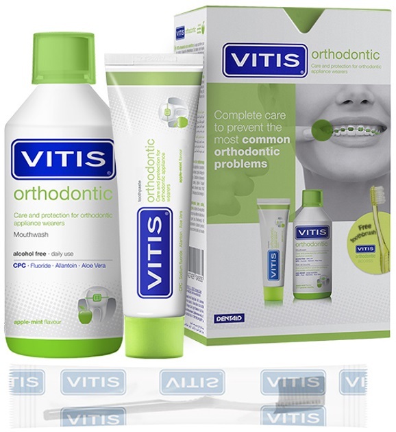Набір Dentaid Vitis Orthodontic зубна паста 100 мл + ополіскувач 500 мл + щітка 1 шт