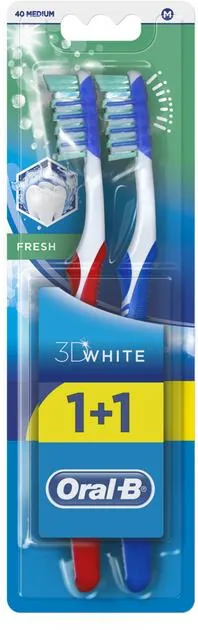 Набір зубних щіток 1+1 Oral-B 3D White Fresh Відбілювання, середньої жорсткості, 2 шт