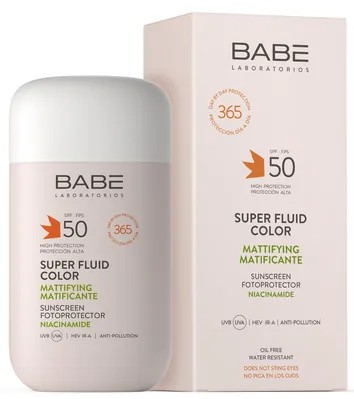 Сонцезахисний супер флюїд Babe Laboratorios SPF50 ВВ матуючий з тонуючим ефектом для всіх типів шкіри, 50 мл