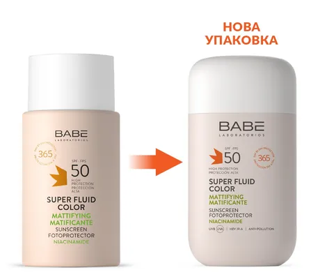 Сонцезахисний супер флюїд Babe Laboratorios SPF50 ВВ матуючий з тонуючим ефектом для всіх типів шкіри, 50 мл