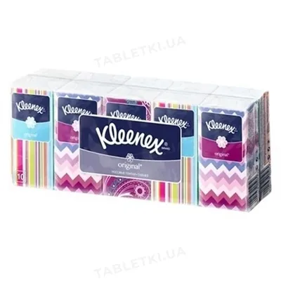 Хусточки паперові Kleenex Original білі, 10 шт х 10 уп