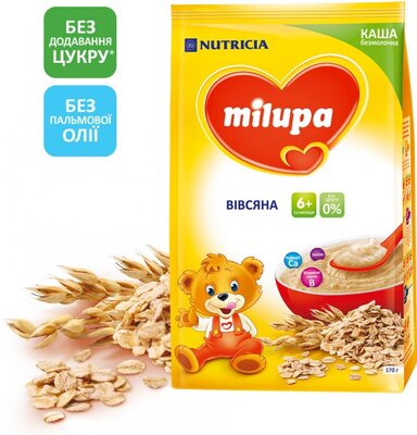 Каша безмолочная Milupa овсяная для детей от 6 месяцев, 170 г