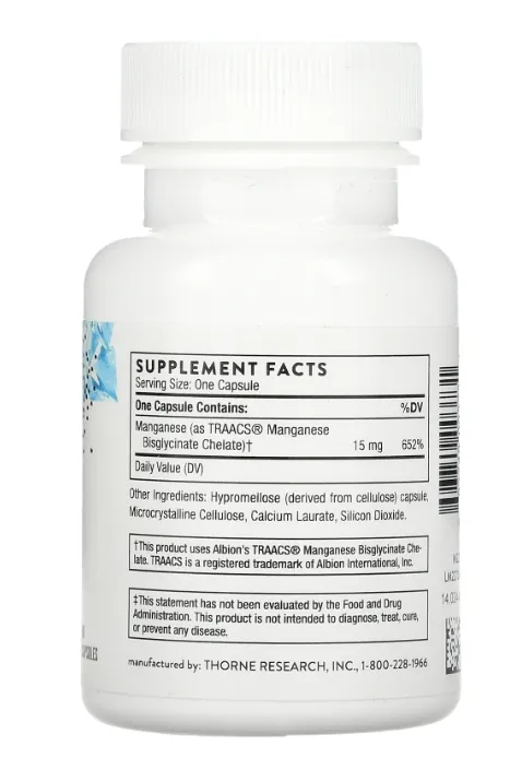 Марганець Бісглицинат Thorne Research Manganese Bisglycinate, 60 капсул