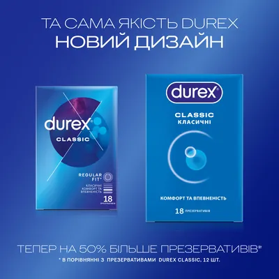 Презервативи латексні Durex Classic класичні з силіконовою змазкою, 18 штук