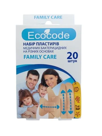 Набор пластырей Ecocode Family Care разные размеры, 20 штук