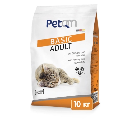 Корм сухой PetQM Cats Basic Adult with Poultry & Vegetables для взрослых кошек с птицей и овощами, 10 кг