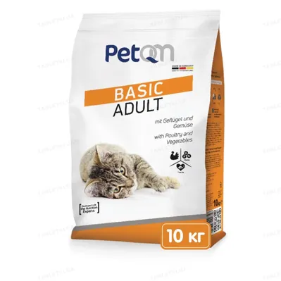 Корм сухий PetQM Cats Basic Adult with Poultry & Vegetables для дорослих котів з птицею та овочами, 10 кг