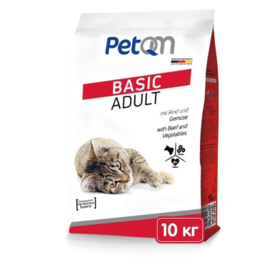 Корм сухой PetQM Cats Basic with Beef & Vegetables для кошек с говядиной и овощами, 10 кг