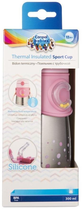 Термо-поїльник Canpol Babies 74/054_pin з силіконовою трубочкою, 300 мл