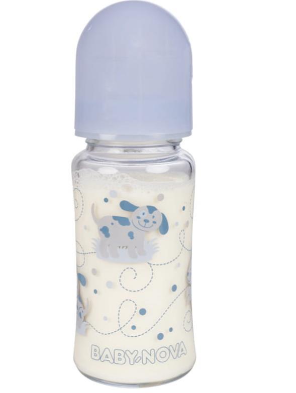 Бутылочка Baby-Nova 44240 стеклянная с декором, 230 мл