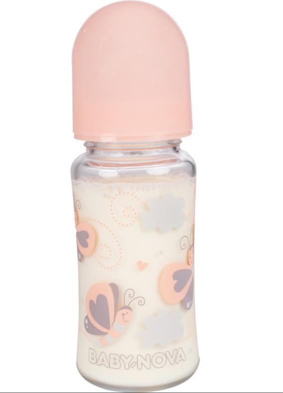 Пляшечка Baby-Nova 44240 скляна з декором, 230 мл