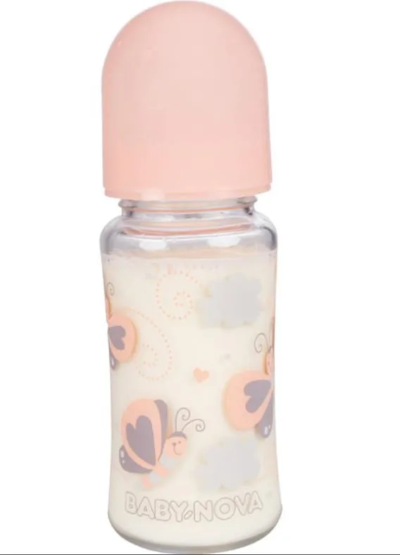 Пляшечка Baby-Nova 44240 скляна з декором, 230 мл