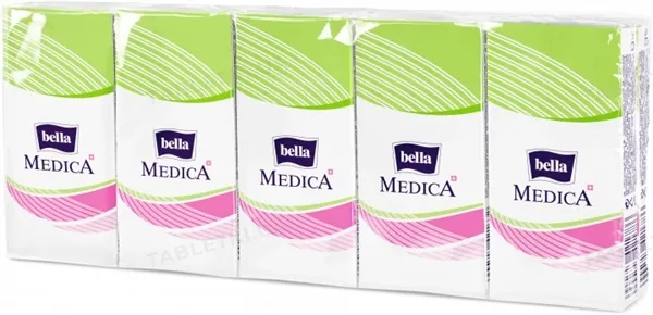 Хустинки паперові носові гігієнічні Bella Medica тришарові, 9 шт x 10 уп