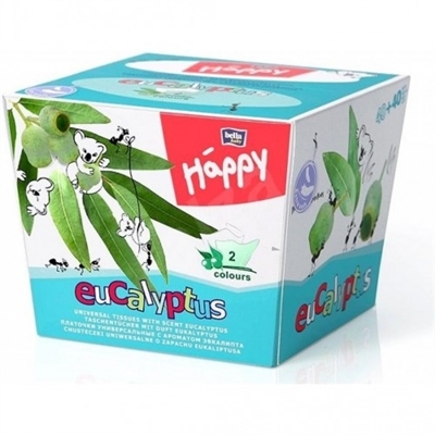 Салфетки бумажные универсальные Bella Baby Happy двухслойные 2 цвета эвкалипт, 40 + 40 шт